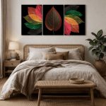 Multicolor abstract art wall frame set of 3 with shelves