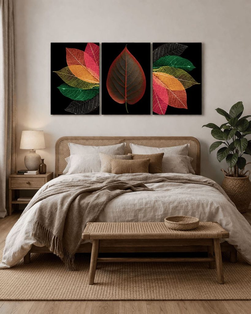 Multicolor abstract art wall frame set of 3 with shelves