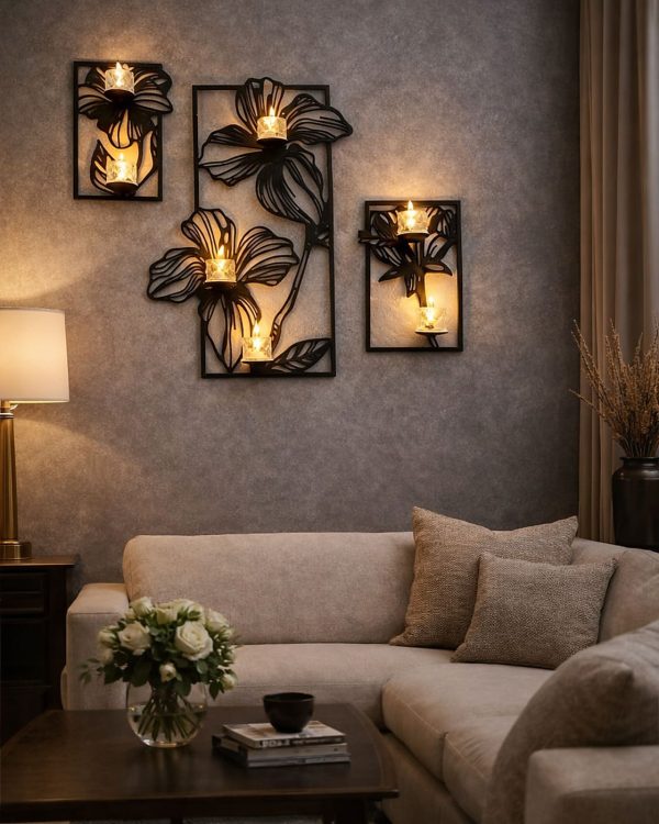 Black Flower Wall Decor Set - 3 Pieces