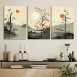Abstract landscape wall frame set of 3 with multicolor artwork
