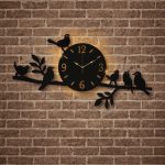 Bird design wall clock with backlight in black and gold