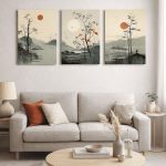 Three piece abstract landscape wall frames for living room decor