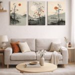 Multicolor abstract wall frame set in wooden frame design