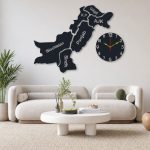 Pakistan map wall clock on modern living room wall