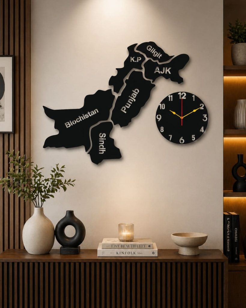 Pakistan Map 3D Wall Clock Black MDF