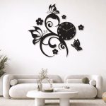 Black butterfly flower wall clock for wall decor