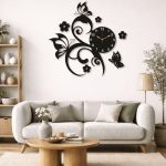 Butterfly flower wall clock in black finish