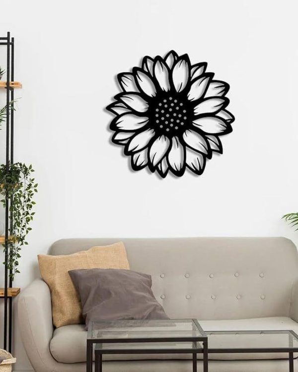 Sunflower wall art 16 x 16 inch black and white design