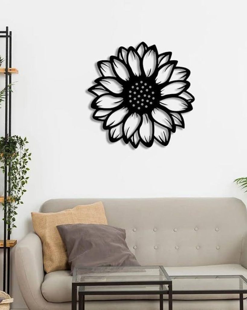 Sunflower wall art 16 x 16 inch black and white design