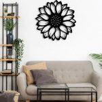 Square sunflower wall art in black and white finish