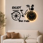 Bicycle Wall Clock with Backlight in black Enjoy The Ride design