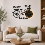 Bicycle Wall Clock with Backlight for living room and office decor