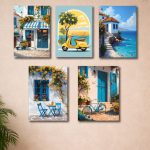 Mediterranean coastal wall frames set of 5 in multicolor MDF wall decor
