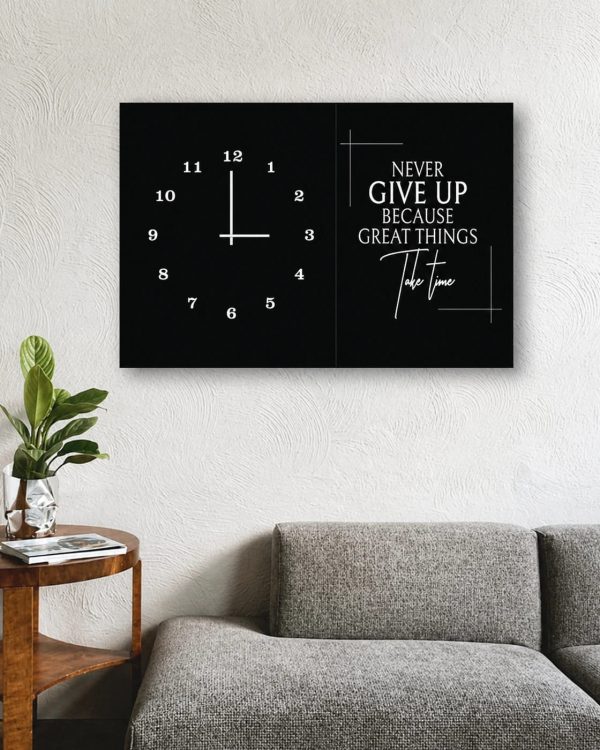 Never Give Up motivational wooden wall clock for wall decor