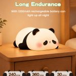 Soft silicone panda lamp with warm light on bedside table