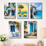 Mediterranean coastal wall frames set of 5 for living room wall decor