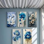 Blue floral wall art frames set of 5 close view