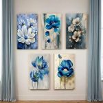 Modern blue flower wall frames for living room decor