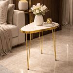 Gold hairpin side table with white marble-effect top